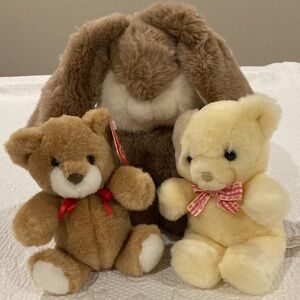 Vintage Gund Brown & Yellow Bears & Brown Bunny
